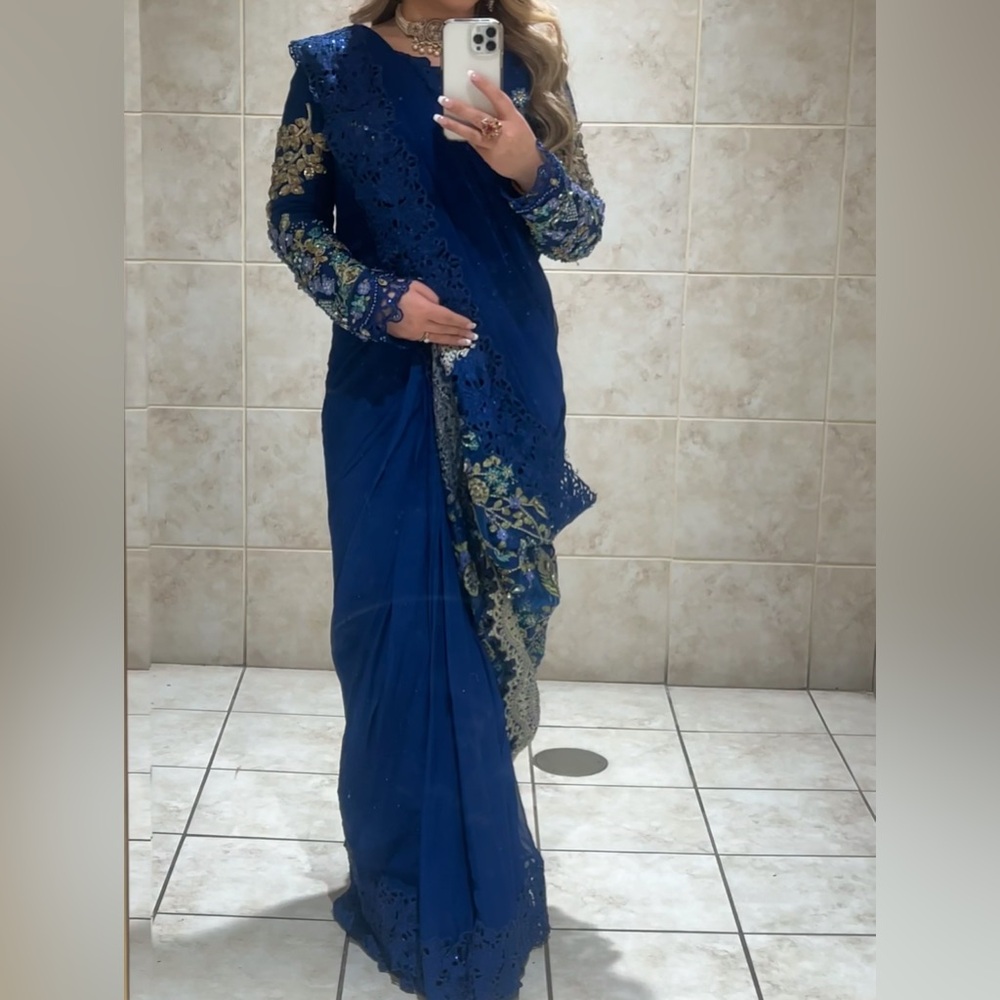 Elegant Blue Embroidered Saree